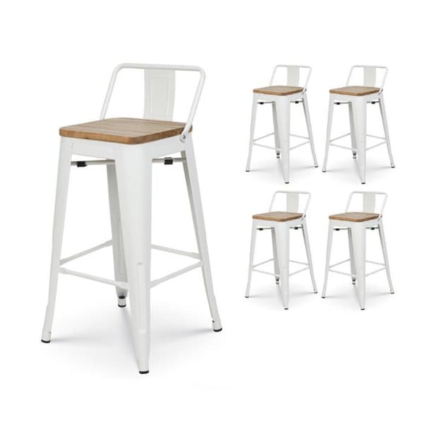 KOSMI - Set med 4 industripallar i matt vit färg och ljust trä sitthöjd 66cm