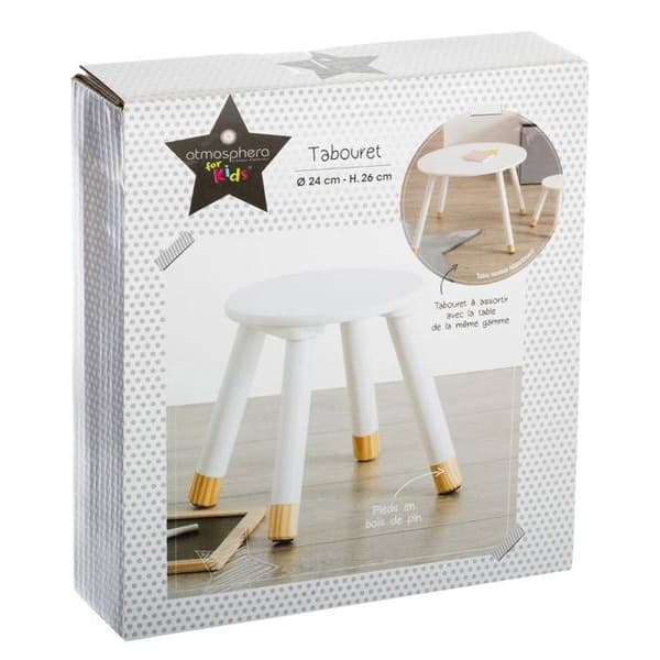 Trästoool - ATMOSPHERA - Vit - Diameter 24 cm - Höjd 26 cm - Modern design
