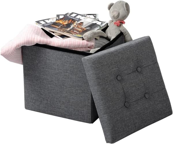 Rootz Förvaringspall - Sittbänk - Osmansk - Fotstöd - Förvaringslåda - Fällbar sits - Förvaringskub - Mörkgrå - 37,5x38x37,5 cm
