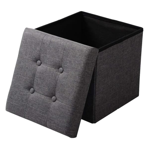Rootz Förvaringspall - Sittbänk - Osmansk - Fotstöd - Förvaringslåda - Fällbar sits - Förvaringskub - Mörkgrå - 37,5x38x37,5 cm