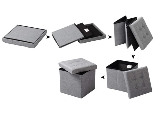 Rootz Förvaringspall - Sittbänk - Osmansk - Fotstöd - Förvaringslåda - Fällbar sits - Förvaringskub - Mörkgrå - 37,5x38x37,5 cm