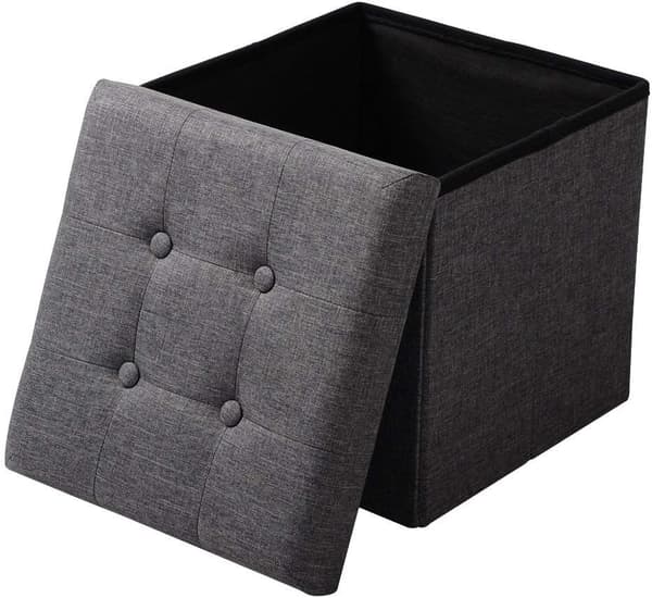 Rootz Förvaringspall - Sittbänk - Osmansk - Fotstöd - Förvaringslåda - Fällbar sits - Förvaringskub - Mörkgrå - 37,5x38x37,5 cm