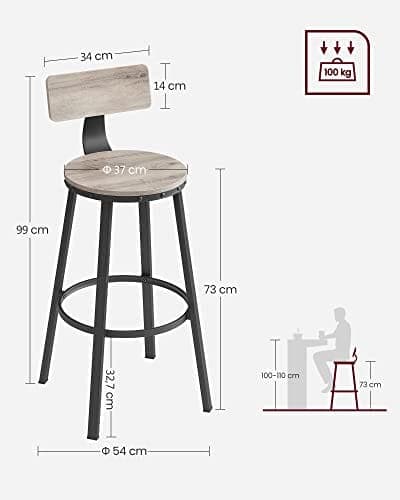 VASAGLE Keittiön tuolit metallirungolla, Istuinkorkeus 73,2 cm, Greige Black