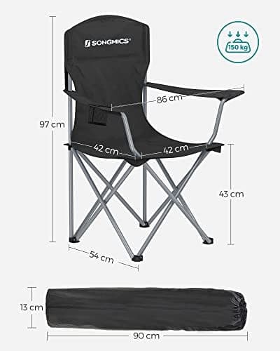 SONGMICS 2 Foldbare Campingstole, Komfortable, Kraftig Struktur, Udendørsstole, Sort