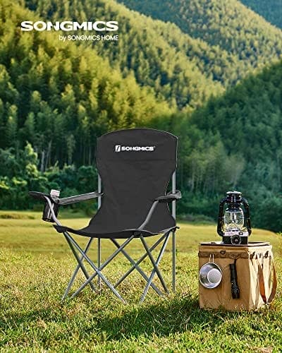 SONGMICS 2 Foldbare Campingstole, Komfortable, Kraftig Struktur, Udendørsstole, Sort