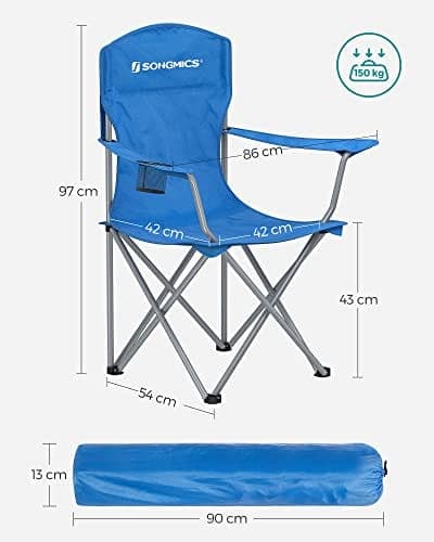 SONGMICS 2 hopfällbara campingstolar, bekväma, kraftiga struktur, blå