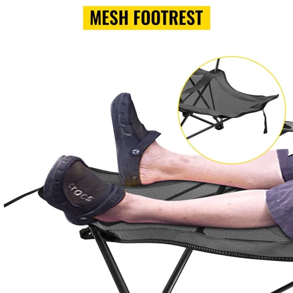 150kg lastkapacitet portabel och hopfällbar liggande campingstol med fotstöd, justerbar höjd, andningsbar mesh, genomtänkt design
