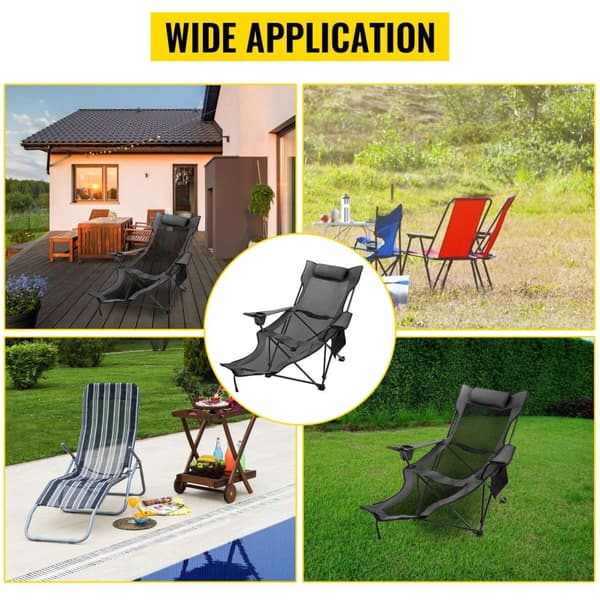 150kg lastkapacitet portabel och hopfällbar liggande campingstol med fotstöd, justerbar höjd, andningsbar mesh, genomtänkt design