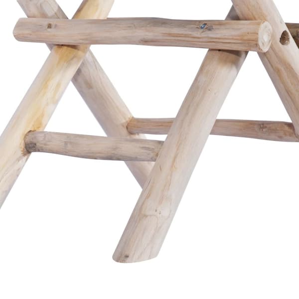 Hopfällbar pall äkta läder och massiv teak