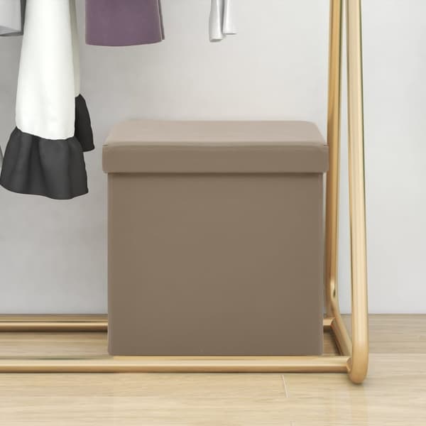 foldbar opbevaringspuf PVC cappuccinofarvet