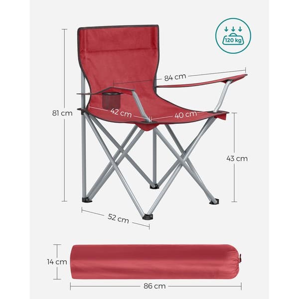Rootz Campingstol - Fällbar campingstol - Set med 2 campingstolar - Bärbar campingstol - Lätt campingstol - Utomhusstol - Röd - 84 x 52 x 81 cm