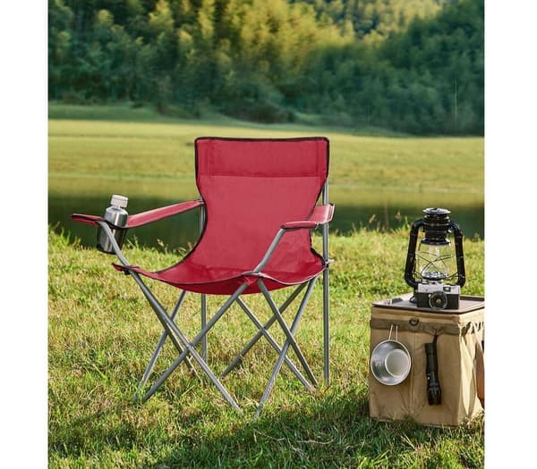 Rootz Campingstol - Fällbar campingstol - Set med 2 campingstolar - Bärbar campingstol - Lätt campingstol - Utomhusstol - Röd - 84 x 52 x 81 cm