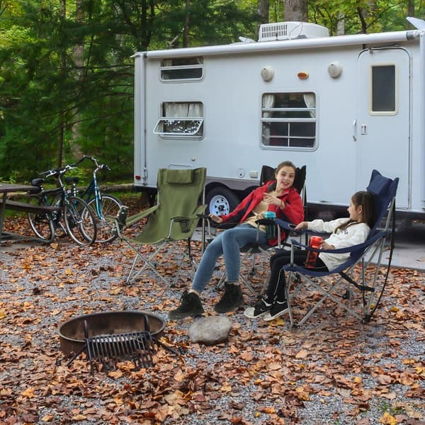 Rootz Camping tuoli - Taittuva retkeilytuoli - Kannettava retkeilytuoli - Kevyt retkeilytuoli - Ulkotuoli - Käsinojilla - Tummansininen - 81 x 70 x 91