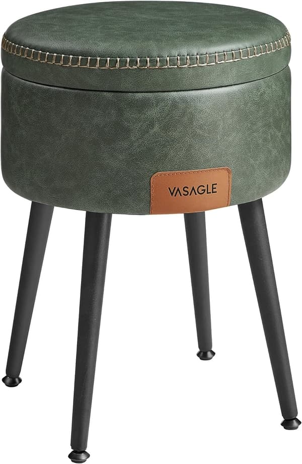 VASAGLE Opbevaring Ottoman, Toiletbord skammel, PU med syninger, Skovgrøn