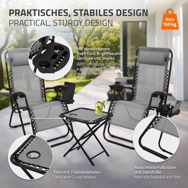 Solstolsset 3-delat grått hopfällbart med bord ML-Design