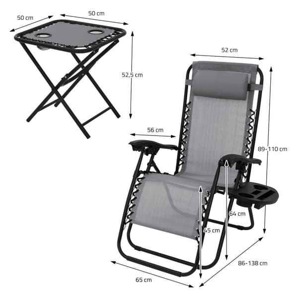Solstolsset 3-delat grått hopfällbart med bord ML-Design