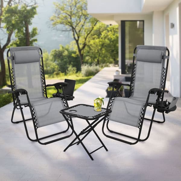 Solstolsset 3-delat grått hopfällbart med bord ML-Design