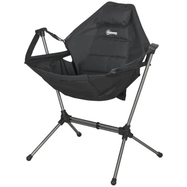 Rootz Camping tuoli - Taitettava - Puutarhatuoli - Ohjaajan tuoli - Mukavuus ja tuki - Kantolaukku - Oxford-kangas - Alumiiniseos - Musta - 54W x 100D