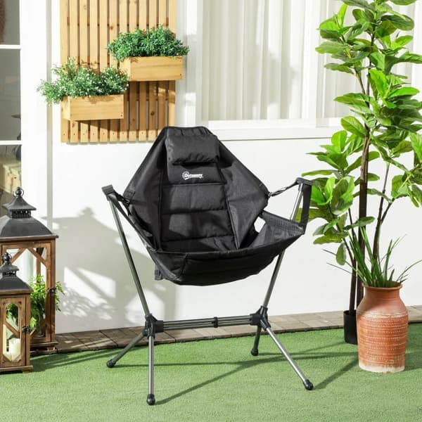 Rootz Camping tuoli - Taitettava - Puutarhatuoli - Ohjaajan tuoli - Mukavuus ja tuki - Kantolaukku - Oxford-kangas - Alumiiniseos - Musta - 54W x 100D