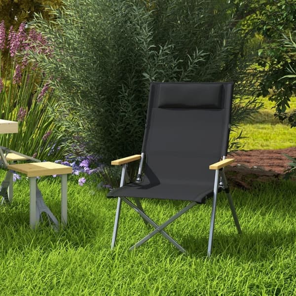 Rootz Campingstol - Vejrbestandig - Foldestol - Inklusiv transporttaske - Udendørsstol - 600d Oxford stof - Bøgetræ - Sort - 74L x 59,5W x 98H cm