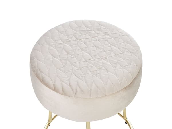 Fotskammel Beige Fløyel Metall ø 35 cm Gullfarget understell Rund form Moderne Glamorøs Krakk Tilbehør