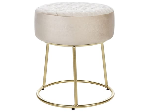 Fotskammel Beige Fløyel Metall ø 35 cm Gullfarget understell Rund form Moderne Glamorøs Krakk Tilbehør