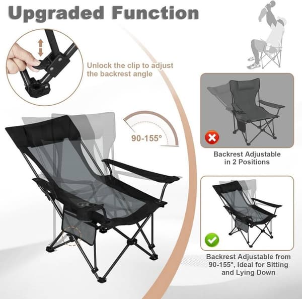 Rootz Ultimate Outdoor Folding Chair - Justerbar vilstol - Bärbar sits - Bekväm, hållbar, enkel förvaring - 600D Oxford-tyg - 84cm x 89cm x 65cm (sitt