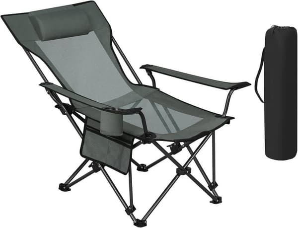Rootz Ultralight Folding Camping Stol - Bærbar hvilestol - Udendørs sæde - Justerbart ryglæn, kompakt design, slidstærkt materiale - 84 cm x 89 cm x 6