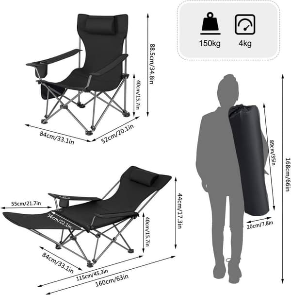 Rootz Ultimate Outdoor Foldestol - Justerbar liggestol - Bærbar fiskestol - Alsidig, holdbar, let - 600D Oxford stof - 115 cm x 88,5 cm x 84 cm (sidde