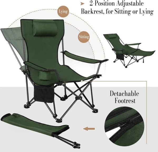 Rootz Ultimate Outdoor Folding Chair - Fiskestol - Bærbar Lounge Chair - Alsidig, holdbar, let - 600D Oxford stof - 115 cm x 88,5 cm x 84 cm (siddende