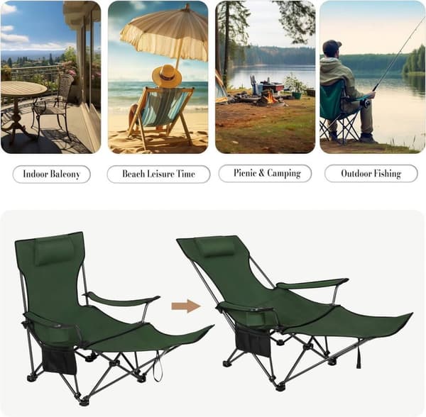 Rootz Ultimate Outdoor Folding Chair - Fiskestol - Bærbar Lounge Chair - Alsidig, holdbar, let - 600D Oxford stof - 115 cm x 88,5 cm x 84 cm (siddende