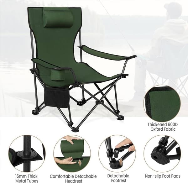 Rootz Ultimate Outdoor -taitettava tuoli - Säädettävä kalastustuoli - Kannettava retkeilytuoli - Kevyt, tukeva, mukava - 600D Oxford -kangas - 115cm x