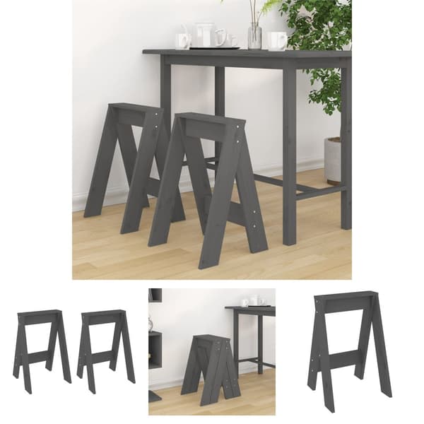 The Living Store taburetter 2 stk. 40x40x60 cm massivt fyrretræ grå -  Foldestole