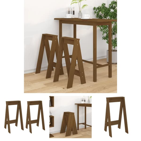 The Living Store taburetter 2 stk. 40x40x75 cm massivt fyrretræ gyldenbrun -  Foldestole
