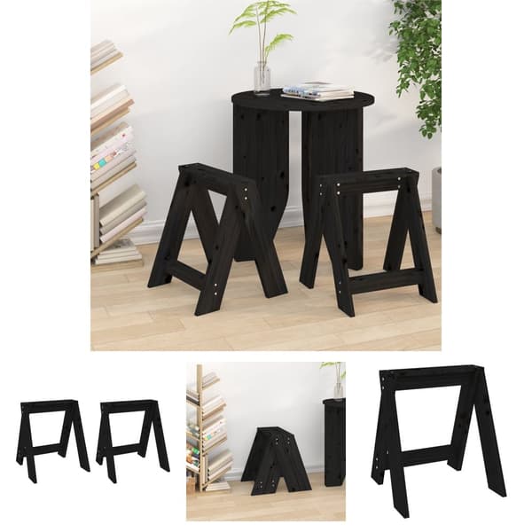 The Living Store taburetter 2 stk. 40x40x45 cm massivt fyrretræ sort -  Foldestole