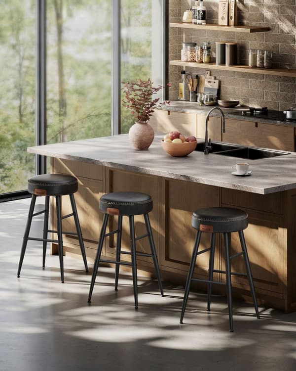 Rootz 2-delade Barstolar - Kökspallar - Counter Height Stolar - Stålstomme - Högelastiskt skum - PU syntetiskt läder - Plywood - Basic Black - 49,5 cm