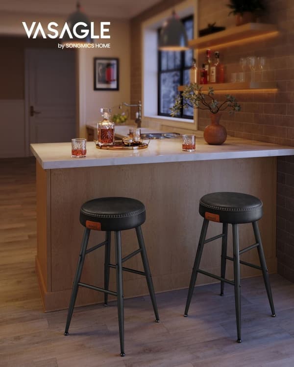 Rootz 2-delade Barstolar - Kökspallar - Counter Height Stolar - Stålstomme - Högelastiskt skum - PU syntetiskt läder - Plywood - Basic Black - 49,5 cm