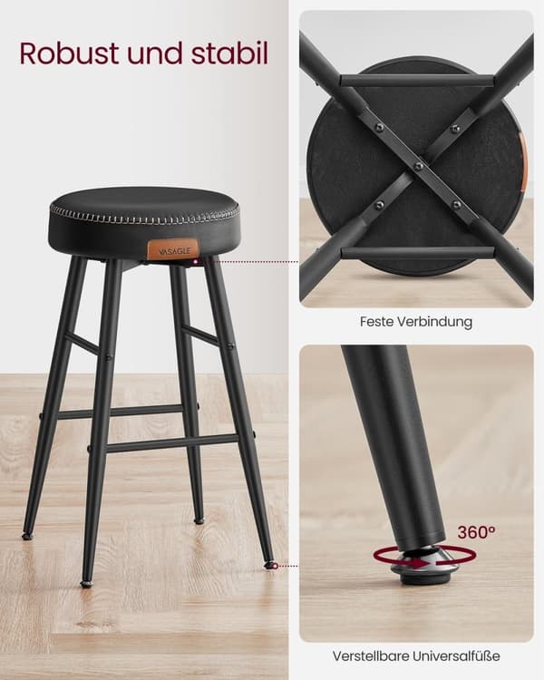 Rootz 2-delat set Barstolar - Kökspallar - Counter Height Stolar - Stålstomme - Högelastiskt skum - PU syntetiskt läder - Plywood - 49,5 cm x 49,5 cm