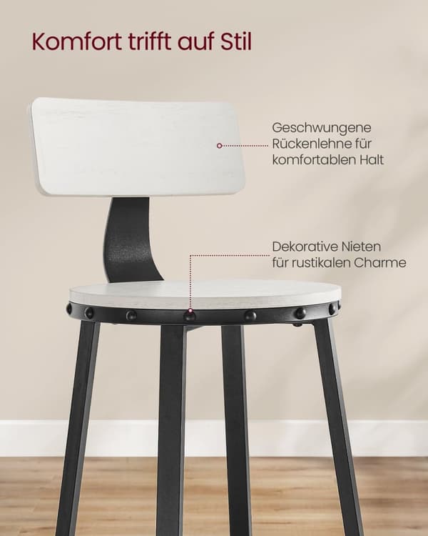 Rootz Vintage Vit-Svart Barstolar - Kökspallar - Bänkpallar - Spånskiva och stål - 100 kg Viktkapacitet - 54cm x 99cm - 37cm Sitsdiameter - 73cm Sitth