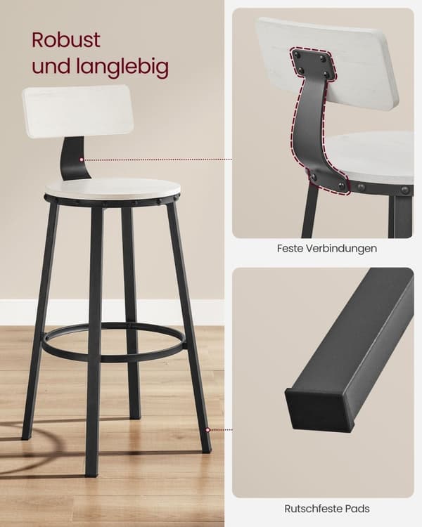 Rootz Vintage Vit-Svart Barstolar - Kökspallar - Bänkpallar - Spånskiva och stål - 100 kg Viktkapacitet - 54cm x 99cm - 37cm Sitsdiameter - 73cm Sitth