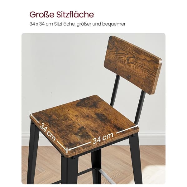 Rootz Vintage Brun-Svart 2-delad uppsättning barstolar - Kökspallar - Bänkpallar - Spånskiva och stål - 45,7 cm x 45,7 cm x 101,6 cm - Snygg design -