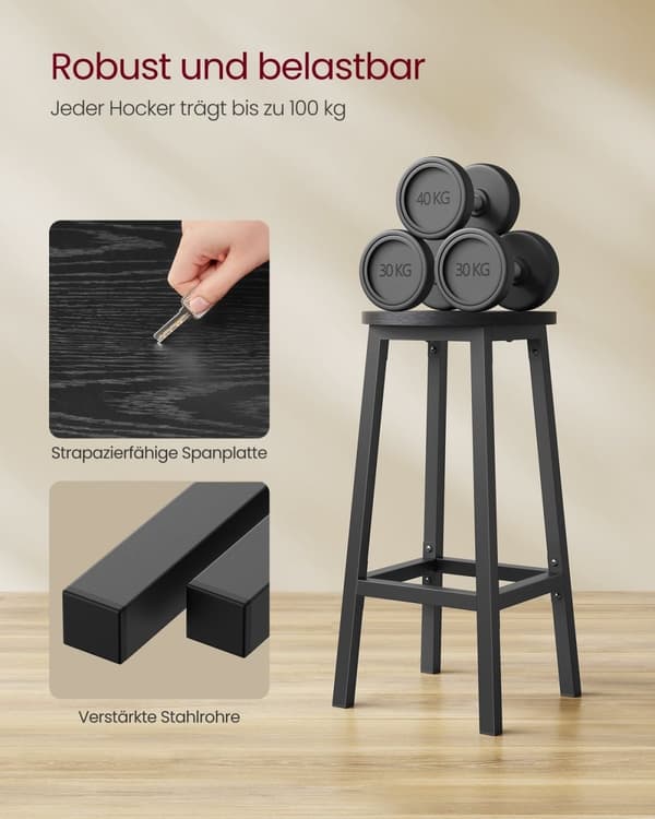 Rootz 2-osaiset baarituolit - Jakkarat - Syöttötuolit - Lastulevy ja teräs - 100kg Painokapasiteetti - 32cm x 65cm - Ebony Black - Classic Black