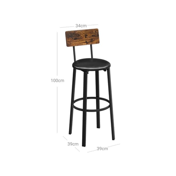 Rootz Vintage ruskea-musta baarijakkarasetti - Keittiöjakkarat - Tason korkeudet tuolit - Lastulevy & PU - 39cm x 39cm x 100cm - 2 kpl - 100kg Kapasit