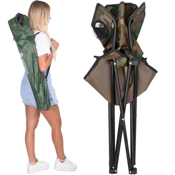 Fällbar campingstol - SPRINGOS - Angelstol - Militärfärg - 120 kg - Transportväska inkluderad