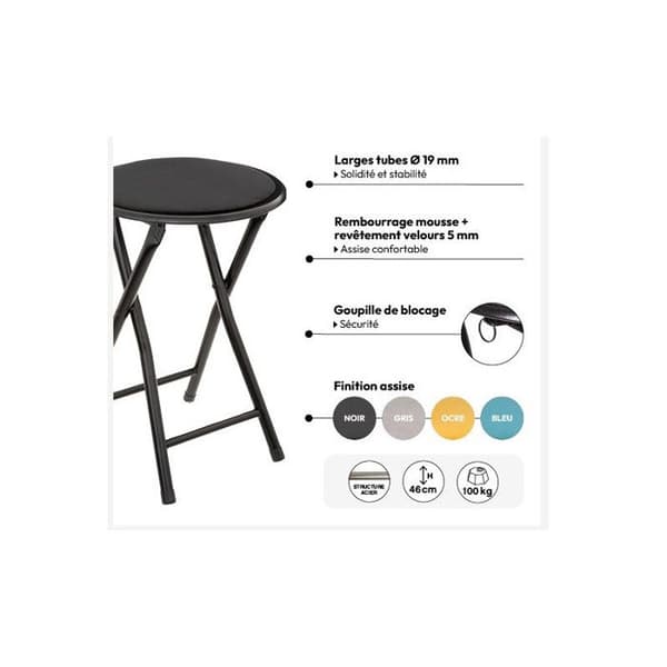 Atmosphera "Mélissa" hopfällbar sammetspall - Svart - Paket om 1