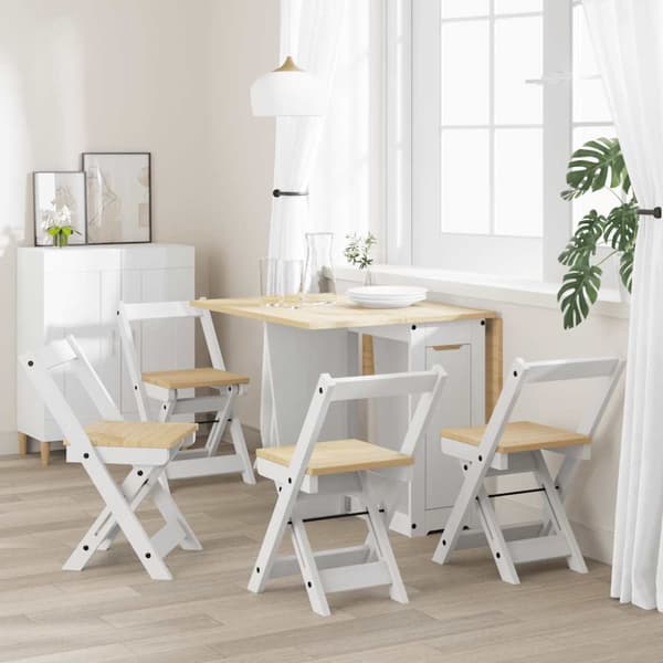 vidaXL spisebordsstole 4 stk. Corona foldbare massivt fyrretræ hvid