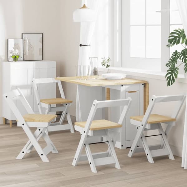 vidaXL spisebordsstole 4 stk. Corona foldbare massivt fyrretræ hvid