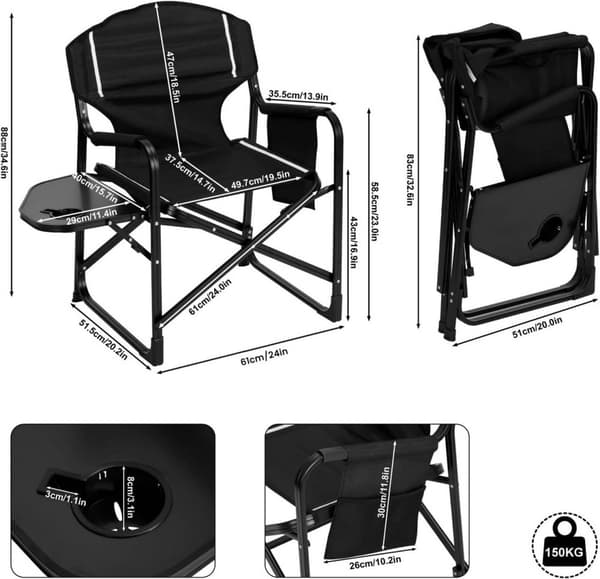 Rootz hopfällbar campingstol - Beach Relaxing Chair - Portabel terrassstol - Oxford-tyg - 61cm x 88cm x 51,5cm