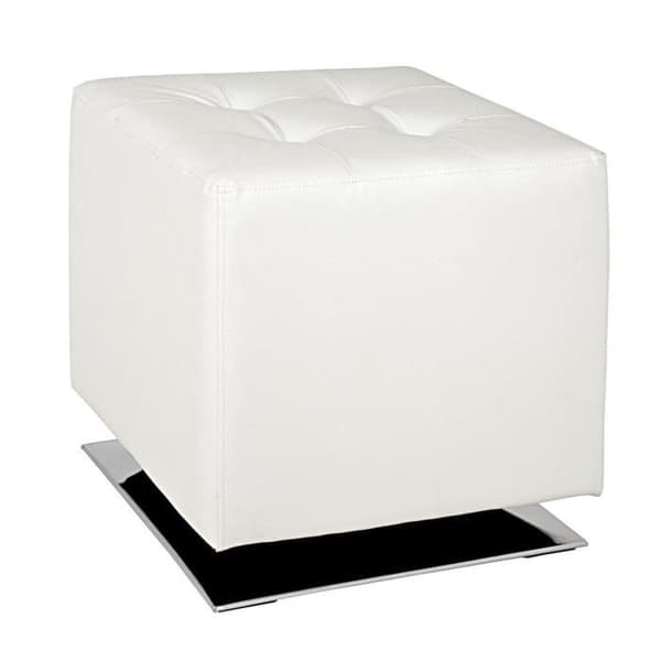 Fyrkantig sittpuff 40 cm vit och krom
