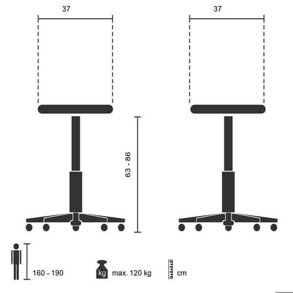 Stå- och sittstol - hjh OFFICE - BALANCE SIT - Svart - Tyger